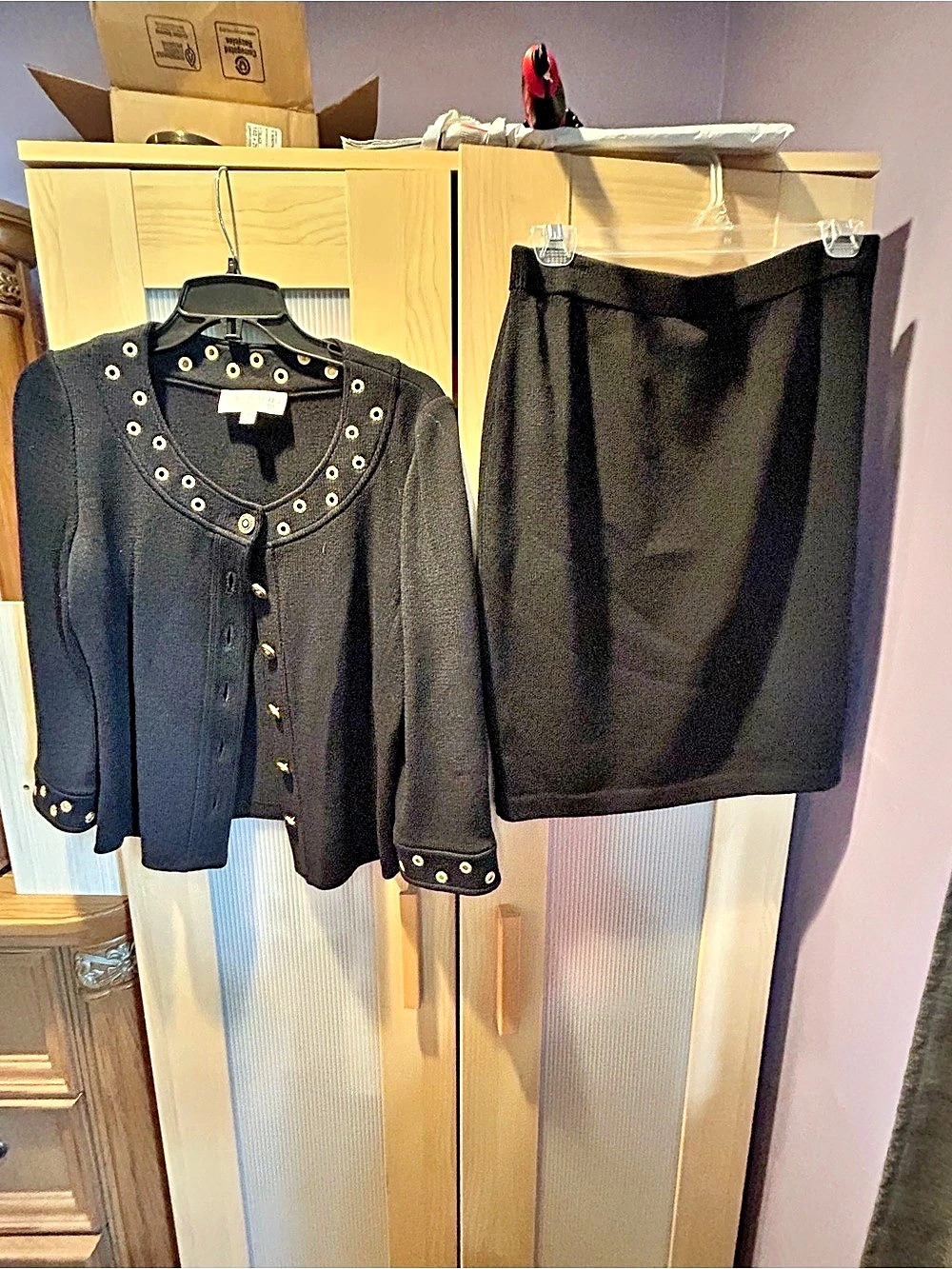 St. John Santana Knit Dark Navy 2 pc Skirt Jacket Suit Sz 6